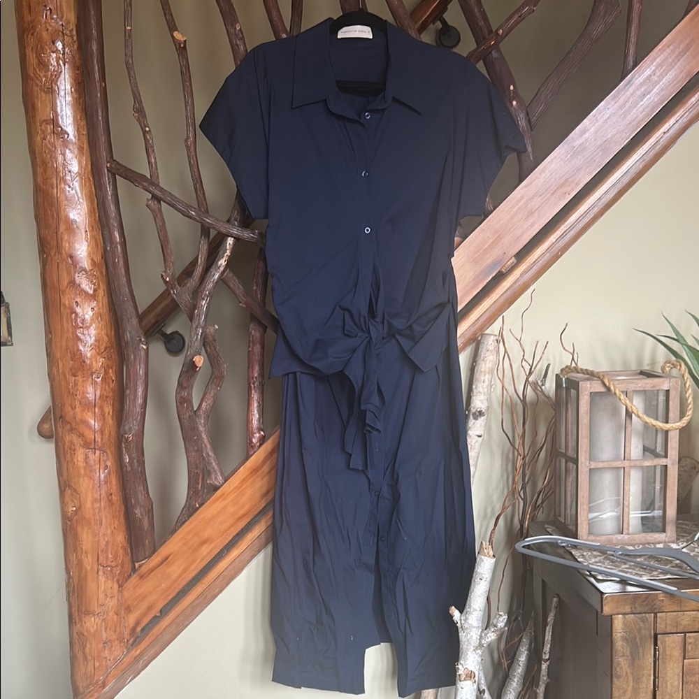 Purification Garcia Blue Notched Collar Midi Dress for Work
